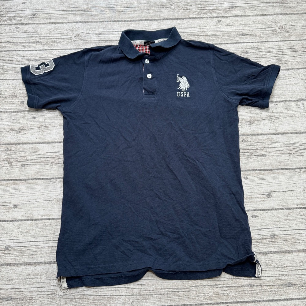 US Polo Assn Polo Shirt Men's Large Navy Blue Pique Cotton Short Sleeve Athletic